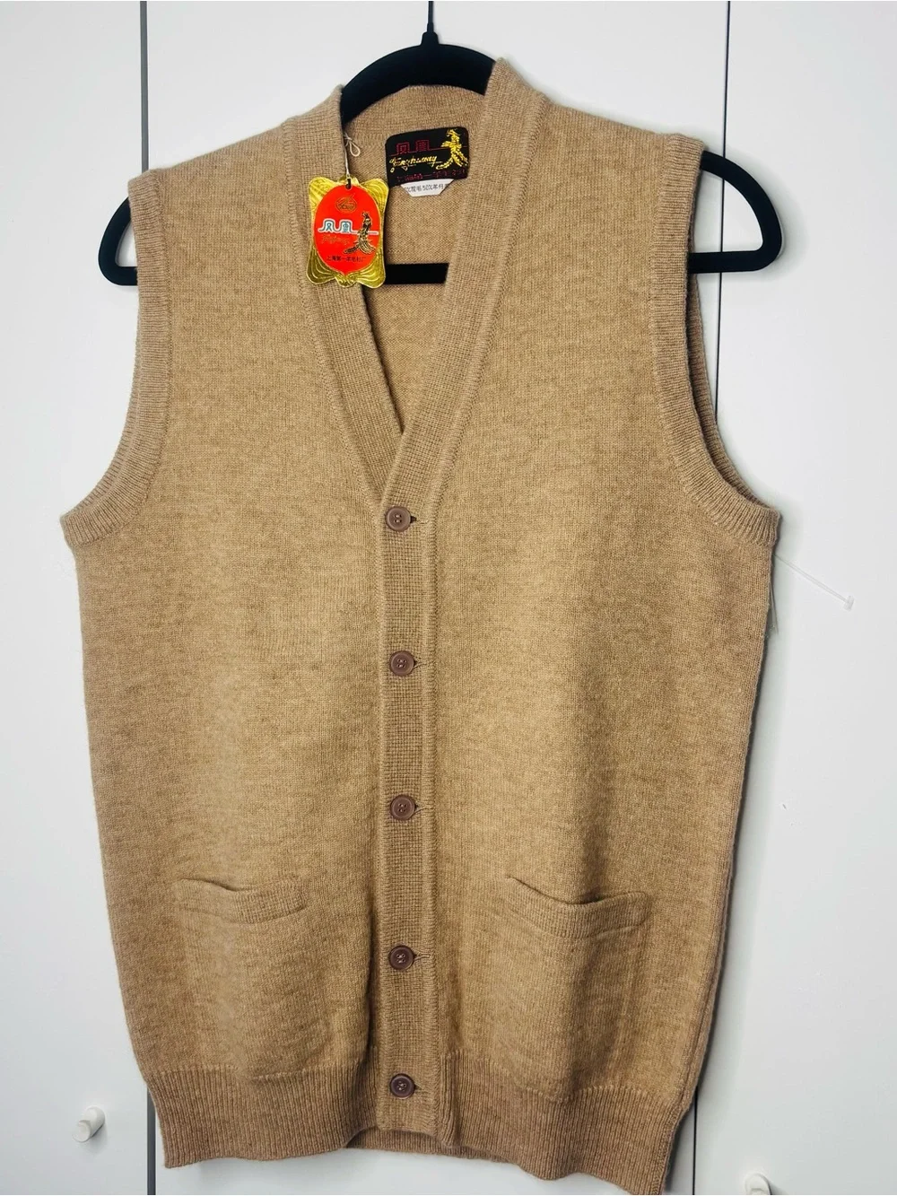 Classic Men's Camel Button-Front Wool Vest by